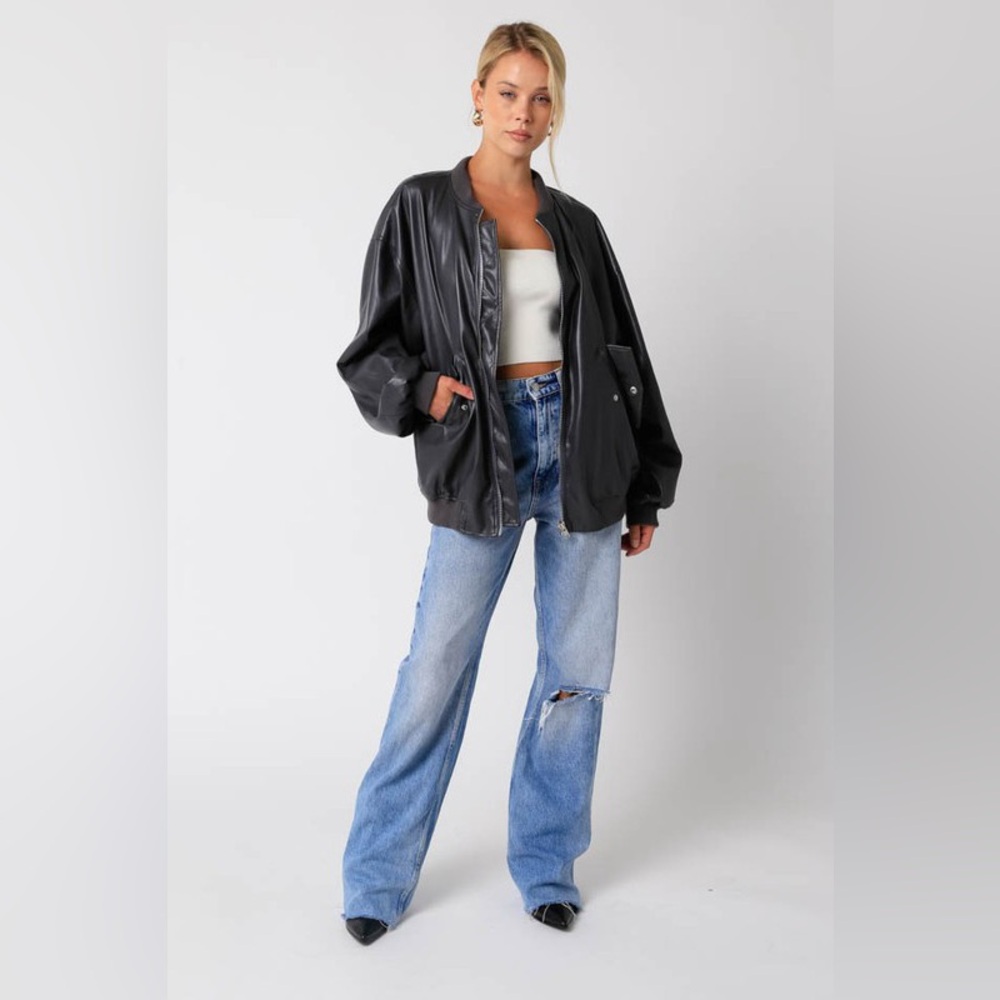 Vegan Leather Bomber Jacket
